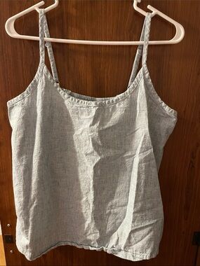 Light Lt Blue Linen-Blend Spaghetti Strap Tank